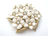 Coro White Flower Rhinestone Brooch Pin Vintage - The Jewelry Lady's Store