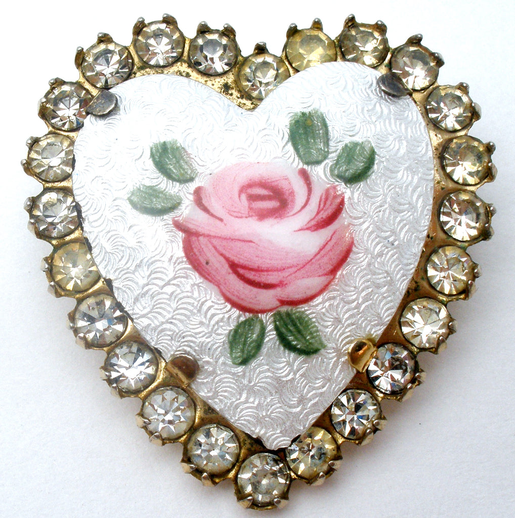 Coro Heart Rose Enamel Heart Brooch Pin Vintage - The Jewelry Lady's Store