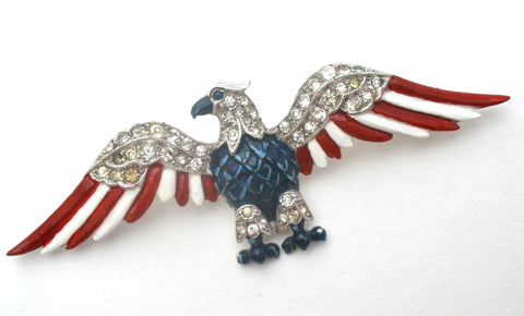 Crown Trifari Enamel Eagle Brooch Pin Vintage