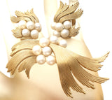 Crown Trifari Pearl Brooch Pin & Earrings Set - The Jewelry Lady's Store