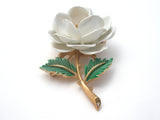 Crown Trifari White Enamel Flower Brooch Pin - The Jewelry Lady's Store