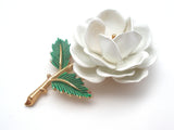 Crown Trifari White Enamel Flower Brooch Pin - The Jewelry Lady's Store