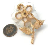 Crown Trifari White Enamel Flower Brooch Pin - The Jewelry Lady's Store