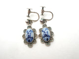 Delft Blue & White Earrings Brooch Set Vintage - The Jewelry Lady's Store