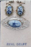 Delft Blue & White Earrings Brooch Set Vintage - The Jewelry Lady's Store