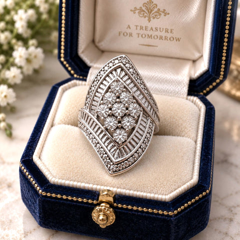 Diamond Cocktail Ring Sterling Silver Size 7