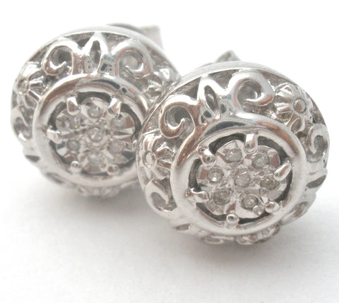 Diamond Earrings Sterling Silver Studs