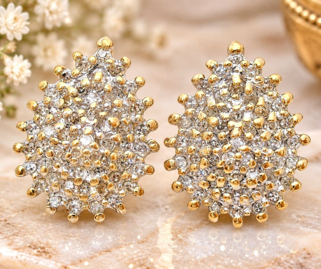 Diamond Cluster Earrings 14K Gold Vintage