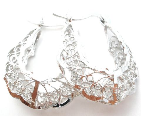 Diamond Cut Filigree Hoop Earrings