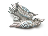 Double Blue Bird Brooch Pin With Paste Rhinestones - The Jewelry Lady's Store