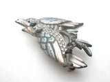 Double Blue Bird Brooch Pin With Paste Rhinestones - The Jewelry Lady's Store