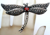 Dragonfly Brooch Pin With Garnet & Marcasites - The Jewelry Lady's Store