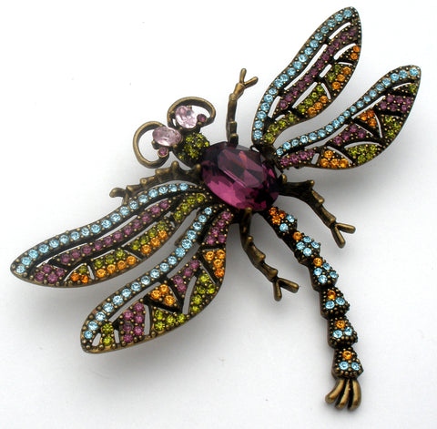 Dragonfly Trembler Brooch Pin With Rhinestones