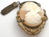 Edwardian Lady Shell Cameo Brooch Pin Hand Carved - The Jewelry Lady's Store