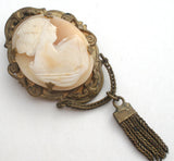 Edwardian Lady Shell Cameo Brooch Pin Hand Carved - The Jewelry Lady's Store