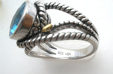 Effy Sterling & 18K Gold Blue Topaz Ring Size 7