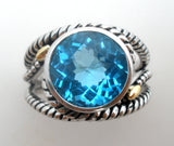 Effy Sterling & 18K Gold Blue Topaz Ring Size 7
