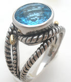 Effy Sterling & 18K Gold Blue Topaz Ring Size 7