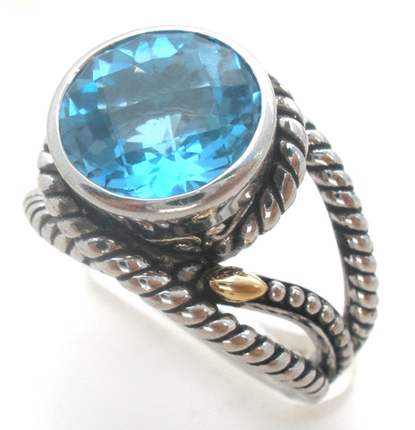 Effy Sterling & 18K Gold Blue Topaz Ring Size 7