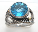 Effy Sterling & 18K Gold Blue Topaz Ring Size 7
