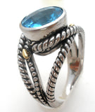 Effy Sterling & 18K Gold Blue Topaz Ring Size 7