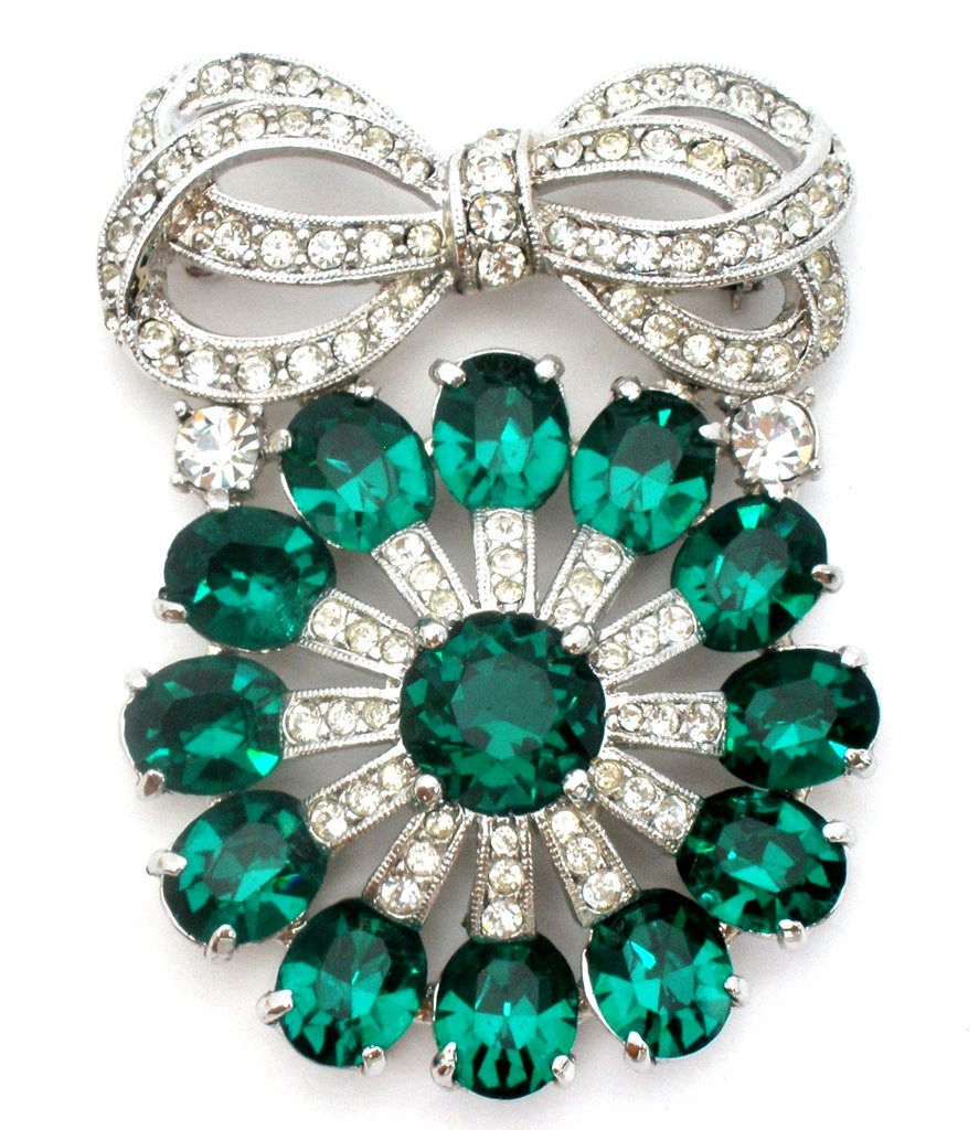 Eisenberg Ice Emerald Green Rhinestone Brooch Pin Vintage - The Jewelry Lady's Store