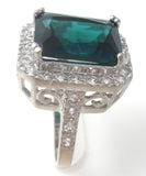 Emerald Green Cubic Zirconia Halo Ring 925 Size 7 - The Jewelry Lady's Store