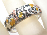 Enamel Flower & Dragonfly Ring Sterling Size 7