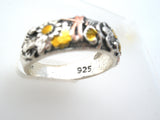Enamel Flower & Dragonfly Ring Sterling Size 7