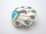 Enamel Peacock Brooch Sterling Silver Vintage