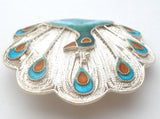 Enamel Peacock Brooch Sterling Silver Vintage