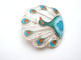 Enamel Peacock Brooch Sterling Silver Vintage