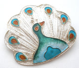 Enamel Peacock Brooch Sterling Silver Vintage