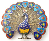 Enamel Peacock Brooch Vintage Sterling Silver - The Jewelry Lady's Store