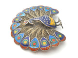 Enamel Peacock Brooch Vintage Sterling Silver - The Jewelry Lady's Store