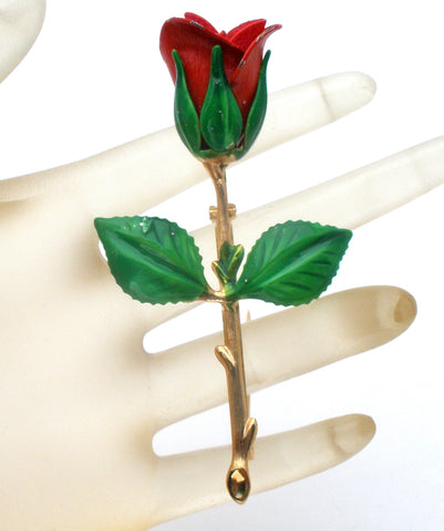 Enamel Rose Flower Brooch Pin Vintage
