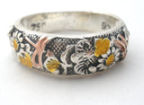 Enamel Flower & Dragonfly Ring Sterling Size 7