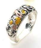 Enamel Flower & Dragonfly Ring Sterling Size 7