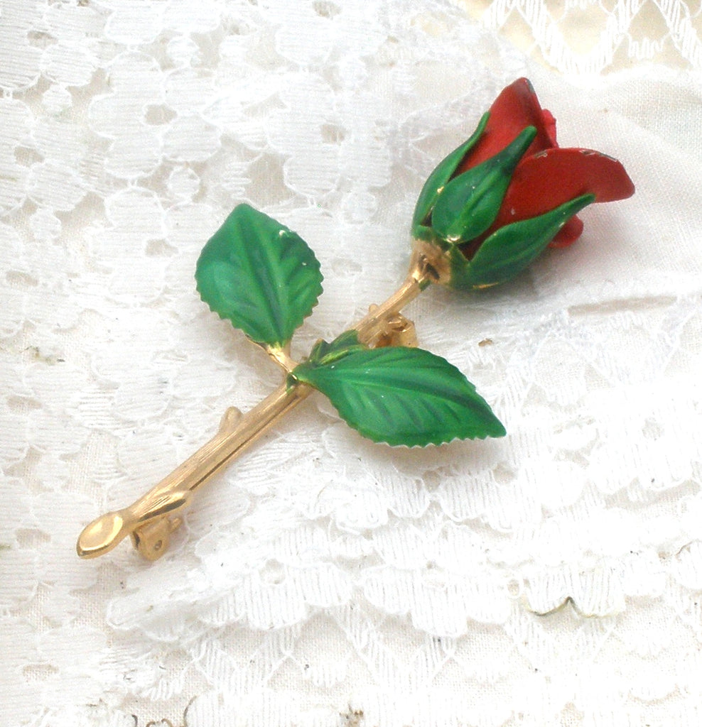 Enamel Rose Flower Brooch Pin Vintage - The Jewelry Lady's Store