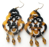 Faux Tortoise Shell & Crystal Bead Earrings 925 - The Jewelry Lady's Store