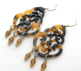 Faux Tortoise Shell & Crystal Bead Earrings 925 - The Jewelry Lady's Store