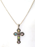Gemstone Cross Pendant Necklace Sterling Silver - The Jewelry Lady's Store