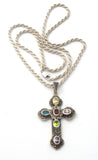Gemstone Cross Pendant Necklace Sterling Silver - The Jewelry Lady's Store
