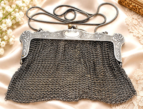 Vintage German Silver Chainmail Purse Handbag