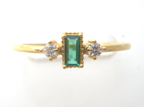 Gold Plated Sterling Green CZ Ring Size 8