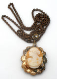 Gold Plated shell Cameo Locket Pendant Necklace