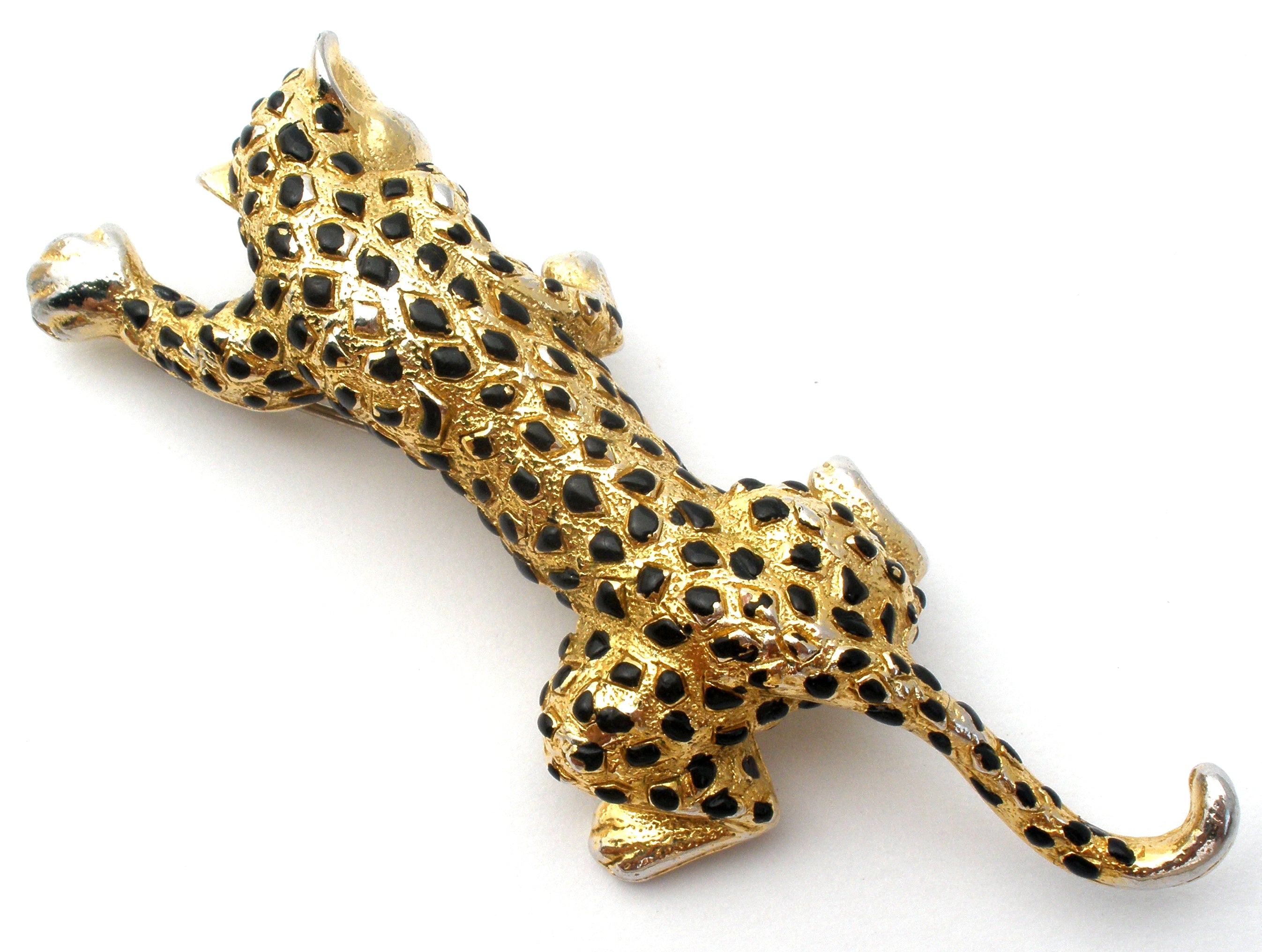 Vintage Brass Leopard Figurine Solid Metal Spotted Panther