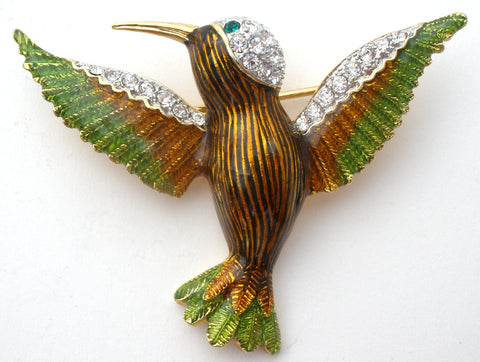Guilloche Enamel Hummingbird Brooch Pin