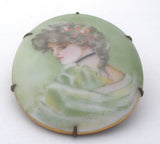 Hand Painted Miniature Portrait Lady Brooch Victorian - The Jewelry Lady's Store