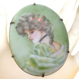 Hand Painted Miniature Portrait Lady Brooch Victorian - The Jewelry Lady's Store